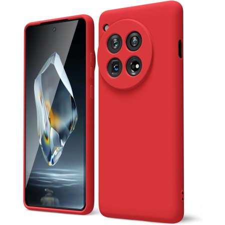 ✨TOATE PRODUSELE✨ - Husa de Protectie, , pentru OnePlus 12 5G, Liquid Silicone, cu Microfibra pe Interior, Protectie Antisoc, Compatibil Incarcare Wireless, Rosu