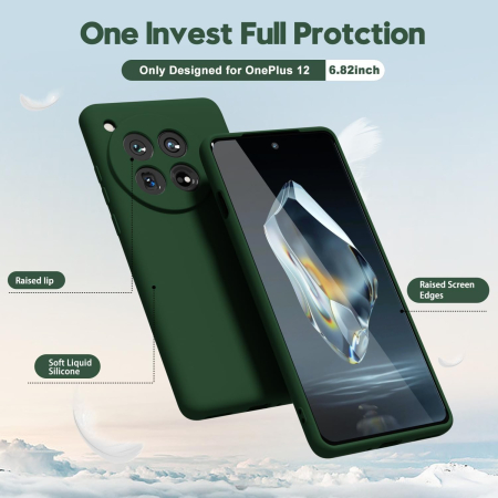 Husa de Protectie, , pentru OnePlus 12 5G, Liquid Silicone, cu Microfibra pe Interior, Protectie Antisoc, Compatibil Incarcare Wireless, Verde [5]