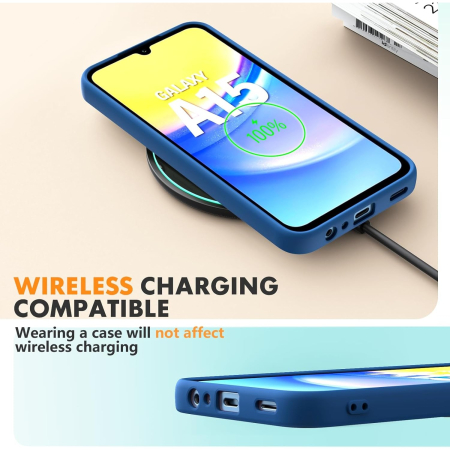 Husa de Protectie, , pentru Samsung Galaxy A15, Liquid Silicone, cu Microfibra pe Interior, Protectie Antisoc, Compatibil Incarcare Wireless, Albastru [2]