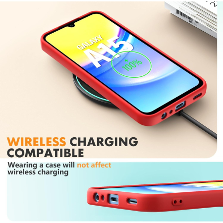 Husa de Protectie, , pentru Samsung Galaxy A15, Liquid Silicone, cu Microfibra pe Interior, Protectie Antisoc, Compatibil Incarcare Wireless, Rosu [2]
