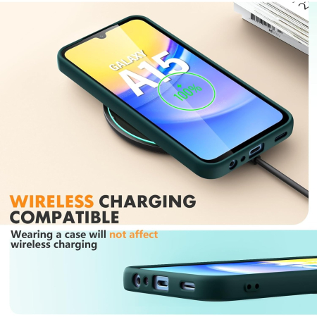 Husa de Protectie, , pentru Samsung Galaxy A15, Liquid Silicone, cu Microfibra pe Interior, Protectie Antisoc, Compatibil Incarcare Wireless, Verde [2]