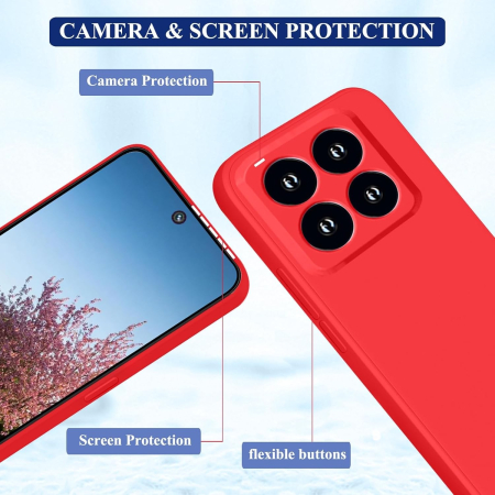 Husa de Protectie, , pentru Xiaomi 14, Liquid Silicone, cu Microfibra pe Interior, Protectie Antisoc, Compatibil Incarcare Wireless, Rosu [5]