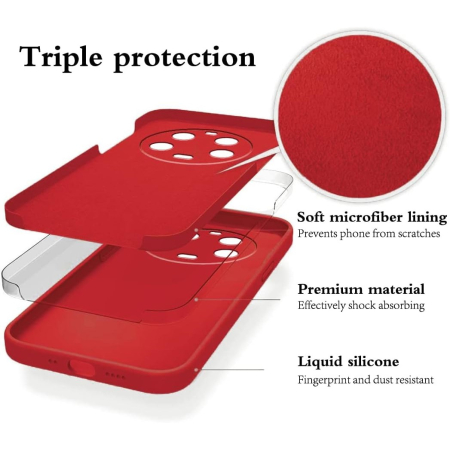 Husa de Protectie, , pentru Xiaomi 14 Ultra, Liquid Silicone, cu Microfibra pe Interior, Protectie Antisoc, Compatibil Incarcare Wireless, Rosu [1]