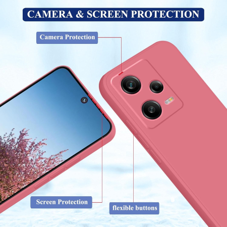 Husa de Protectie, , pentru Xiaomi Redmi Note 12 Pro 5G, Liquid Silicone, cu Microfibra pe Interior, Protectie Antisoc, Compatibil Incarcare Wireless, Rosu Camellia [5]