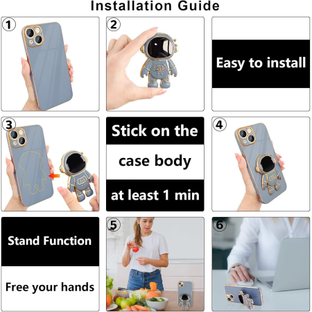 Husa de Protectie TPU 2in1, , pentru Apple iPhone 14, Astronaut cu Suport, Antisoc, Rezistenta la Impact, Protectie Camera, Albastru [11]