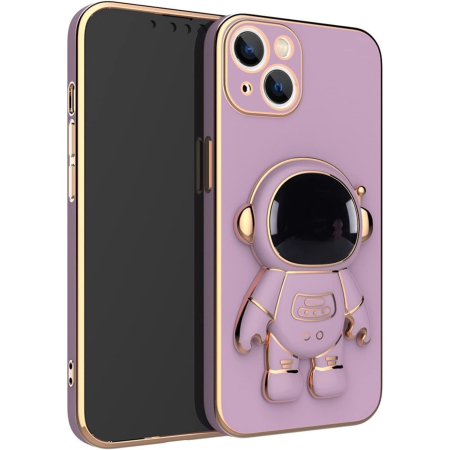 Husa de Protectie TPU 2in1, , pentru Apple iPhone 14, Astronaut cu Suport, Antisoc, Rezistenta la Impact, Protectie Camera, Mov [2]