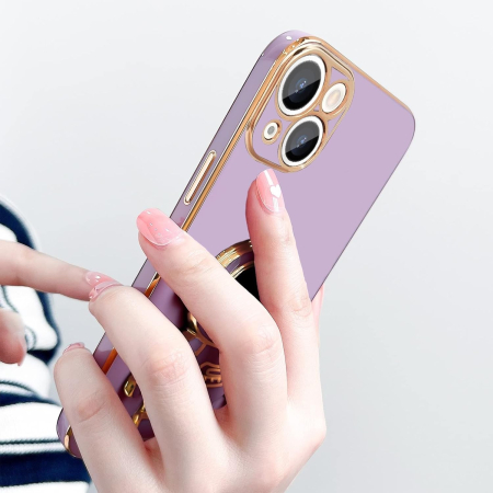 Husa de Protectie TPU 2in1, , pentru Apple iPhone 14, Astronaut cu Suport, Antisoc, Rezistenta la Impact, Protectie Camera, Mov [5]