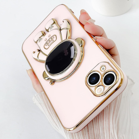 Husa de Protectie TPU 2in1, , pentru Apple iPhone 14 Plus, Astronaut cu Suport, Antisoc, Rezistenta la Impact, Protectie Camera, Roz [8]