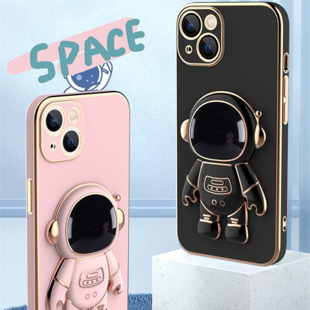 Husa de Protectie TPU 2in1, , pentru Apple iPhone 15 Plus, Astronaut cu Suport, Antisoc, Rezistenta la Impact, Protectie Camera, Negru [8]