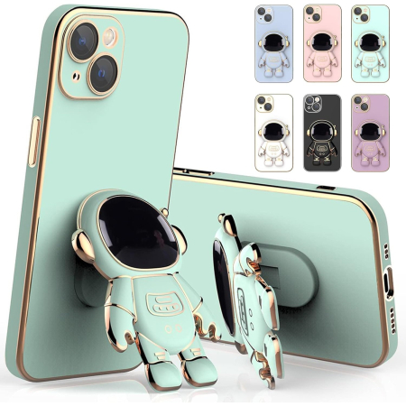 Husa de Protectie TPU 2in1, , pentru Apple iPhone 15 Plus, Astronaut cu Suport, Antisoc, Rezistenta la Impact, Protectie Camera, Verde [2]