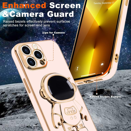Husa de Protectie TPU 2in1, , pentru Apple iPhone 15 Pro, Astronaut cu Suport, Antisoc, Rezistenta la Impact, Protectie Camera, Roz [3]