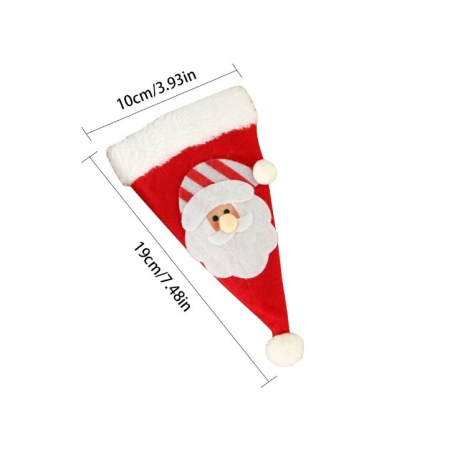 Husa decorativa festiva pentru 3 tacamuri , model caciulita cu Mos Craciun, material textil si poliester, 19 x 10 cm, rosu [3]