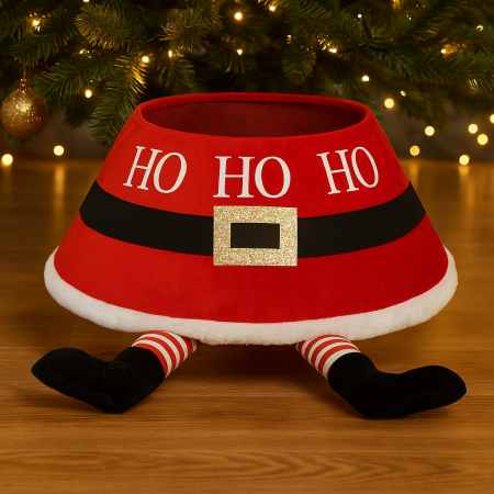 Husa decorativa tip fusta pentru bradul de Craciun, cu picioare spiridus, diametru 56 cm, rosu [1]