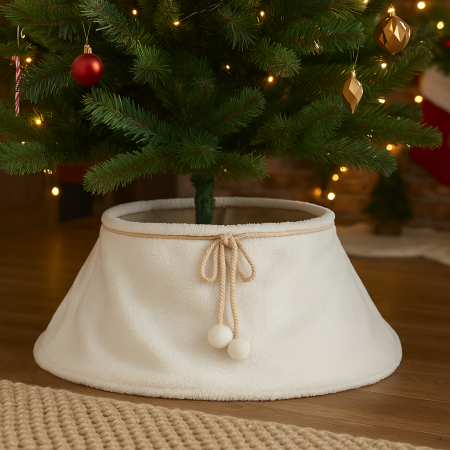 Husa decorativa tip fusta pentru bradul de Craciun, pufoasa, diametru 56 cm, alb [1]