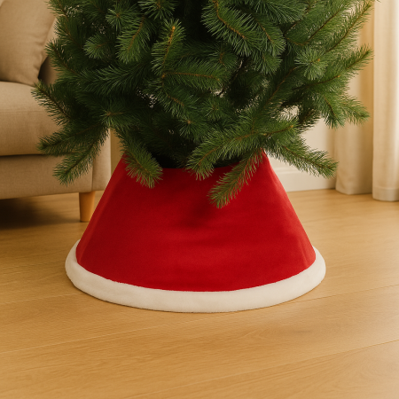 Husa decorativa tip fusta pentru bradul de Craciun, pufoasa, diametru 56 cm, rosu [1]