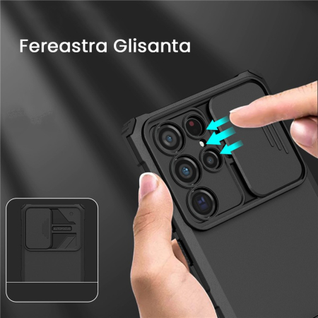 Husa Defender cu Stand pentru Samsung Galaxy S24 FE, , Suport reglabil, Antisoc, Protectie glisanta pentru camera, Negru [4]