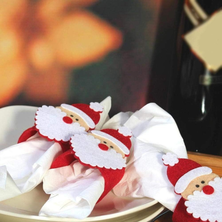 Husa deocarativa festiva pentru servetele si tacamuri, tema Mos Craciun, material textil si poliester, 5.5 x 10 cm, rosu [3]