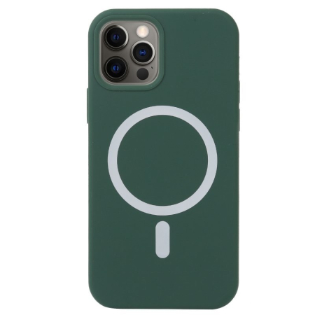 ✨TOATE PRODUSELE✨ - Husa MagSafe liquid large hole magnetic shell pentru Apple iPhone 12/ 12 Pro, Full Cover, Liquid Silicone, Magnetica, Incarcare Wireless, , Verde
