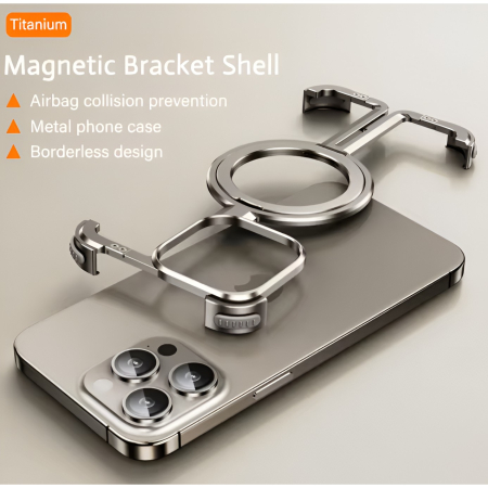 Husa MagSafe Metalica Compatibila cu iPhone 15 Pro, , Clear Case, Aliaj de Aluminiu, cu Magnet, fara Rama, Antisoc, Antizgariere, Incarcare Wireless, Gri Metalizat [6]