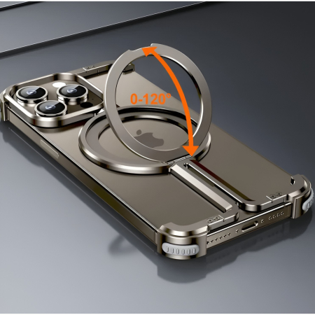 Husa MagSafe Metalica Compatibila cu iPhone 15 Pro, , Clear Case, Aliaj de Aluminiu, cu Magnet, fara Rama, Antisoc, Antizgariere, Incarcare Wireless, Gri Metalizat [5]