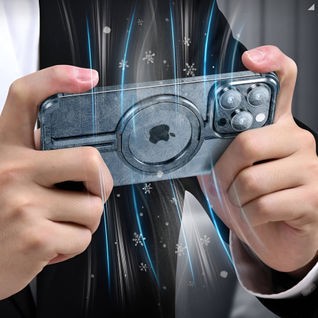 Husa MagSafe Metalica Compatibila cu iPhone 15 Pro, , Clear Case, Aliaj de Aluminiu, cu Magnet, fara Rama, Antisoc, Antizgariere, Incarcare Wireless, Negru Metalizat [8]