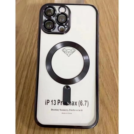 Husa MagSafe pentru Apple iPhone 11, Full Cover, Protectie camera, Margini colorate Electroplating, Magnetica, Incarcare Wireless, , Negru [2]