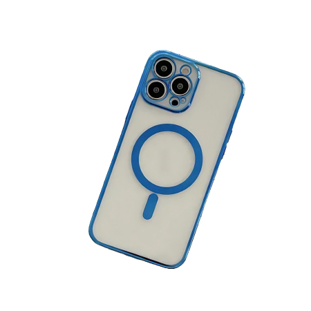 Husa MagSafe pentru Apple iPhone 11, Protectie camera, Full TPU, Margini colorate Electroplating, Magnetica, Incarcare Wireless, , Albastru [2]
