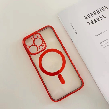 Husa MagSafe pentru Apple iPhone 13, Protectie camera, Full TPU, Margini colorate Electroplating, Magnetica, Incarcare Wireless, , Rosu [1]