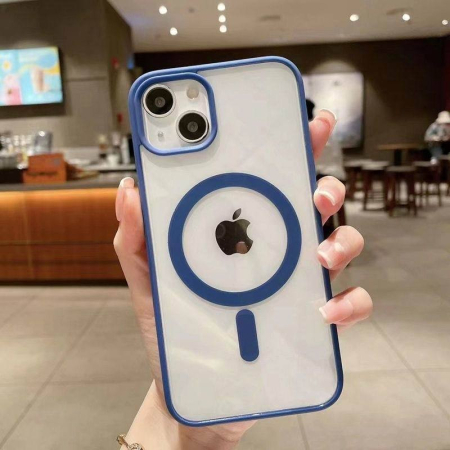 Husa MagSafe pentru Apple iPhone 14 Pro Max, Full Cover, Frosted Acrylic Color Big Hole, Magnetica, Incarcare Wireless, , Albastru [3]