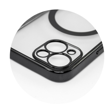 Husa MagSafe pentru Apple iPhone 14 Pro Max, Full Cover, Protectie camera, Margini colorate Electroplating, Magnetica, Incarcare Wireless, , Negru [4]