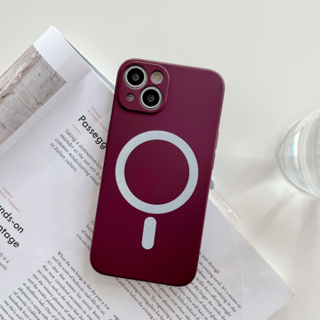 Husa MagSafe pentru Apple iPhone 14 Pro, Silicon, Protectie pentru camera, Magnetica, Incarcare Wireless, , Visiniu [1]