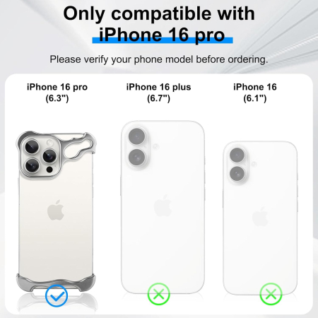 Husa Metalica Compatibila cu iPhone 16 Pro, , Protectie pentru Colturile Telefonului si Camera, Aliaj, Antisoc, Antizgariere, Argintiu [5]