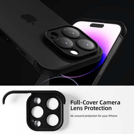 Husa Metalica Edgeless Compatibila cu iPhone 15 Pro, , Protectie pentru Colturi si Camera, Aliaj, Antisoc, Antizgariere, Negru Metalizat [3]