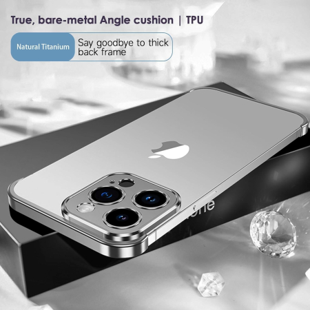 Husa Metalica Edgeless Compatibila cu iPhone 16 Pro, , Protectie pentru Colturi si Camera, Aliaj Aluminiu, Antisoc, Antizgariere, Argintiu Titan [3]