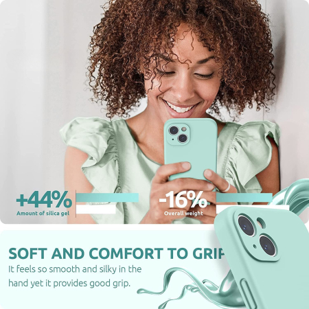 Husa pentru Apple iPhone 14 Pro , Liquid Silicone, cu Microfibra pe interior, Protectie Antisoc, Light Cyan [3]