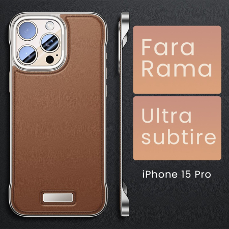 Husa pentru iPhone 15 Pro, husa de protectie pentru telefon, , Design Modern fara margini, din Piele PU, Subtire, Maro [1]