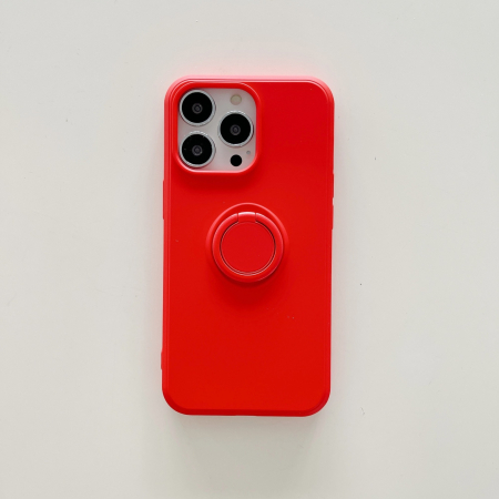 Husa protectie compatibila cu Apple iPhone 11 Liquid Silicone Ring cu suport rotativ Rosu [2]
