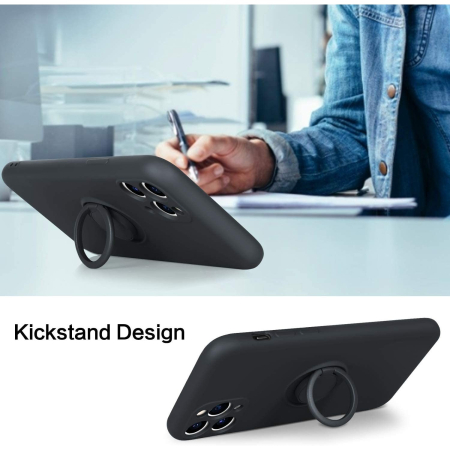 Husa protectie compatibila cu Apple iPhone 11 Pro Liquid Silicone Ring cu suport rotativ Negru [1]