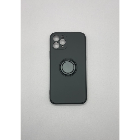 Husa protectie compatibila cu Apple iPhone 11 Pro Liquid Silicone Ring cu suport rotativ Negru [7]