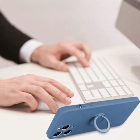 Husa protectie compatibila cu Apple iPhone 11 Pro Max Liquid Silicone Ring cu suport rotativ Albastru [2]