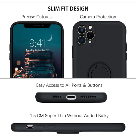 Husa protectie compatibila cu Apple iPhone 11 Pro Max Liquid Silicone Ring cu suport rotativ Negru [4]