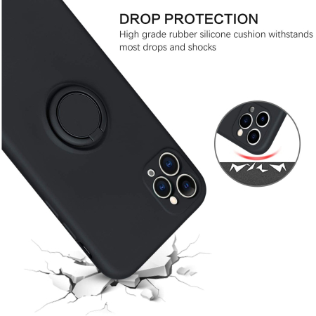Husa protectie compatibila cu Apple iPhone 11 Pro Max Liquid Silicone Ring cu suport rotativ Negru [5]