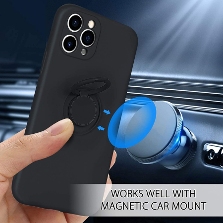 Husa protectie compatibila cu Apple iPhone 11 Pro Max Liquid Silicone Ring cu suport rotativ Negru [6]