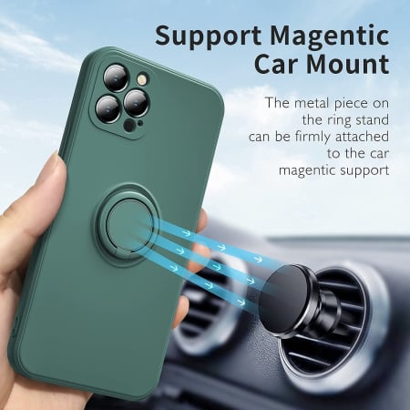 Husa protectie compatibila cu Apple iPhone 11 Pro Max Liquid Silicone Ring cu suport rotativ Verde [3]