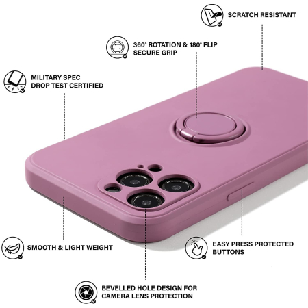 Husa protectie compatibila cu Apple iPhone 12 Mini Liquid Silicone Ring cu suport rotativ Mov [3]