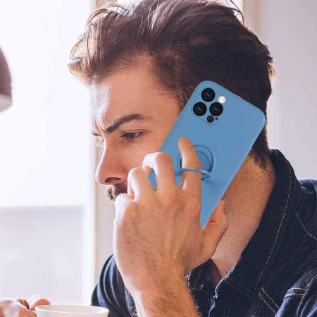 Husa protectie compatibila cu Apple iPhone 12 Pro Liquid Silicone Ring cu suport rotativ Albastru deschis [2]