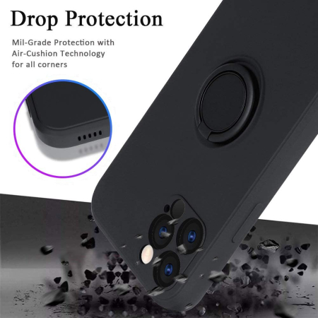 Husa protectie compatibila cu Apple iPhone 12 Pro Max Liquid Silicone Ring cu suport rotativ Negru [3]