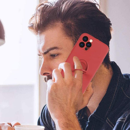 Husa protectie compatibila cu Apple iPhone 12 Pro Max Liquid Silicone Ring cu suport rotativ Rosu [2]