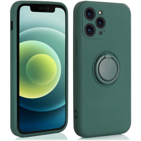 Husa protectie compatibila cu Apple iPhone 12 Pro Max Liquid Silicone Ring cu suport rotativ Verde [6]