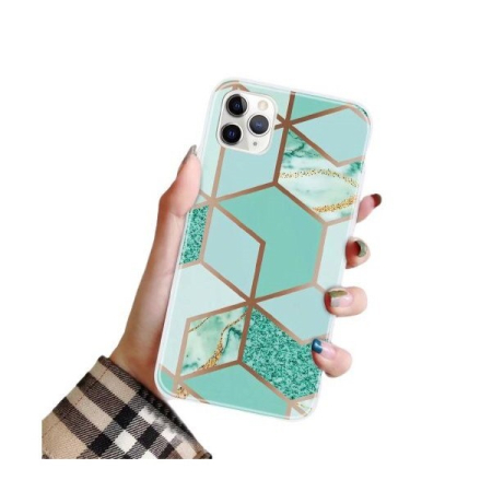 ✨TOATE PRODUSELE✨ - Husa protectie compatibila cu Apple iPhone 12 Pro Soft IMD TPU Marble Geometric Verde